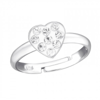 Kinderring hartje  met kristallen rose